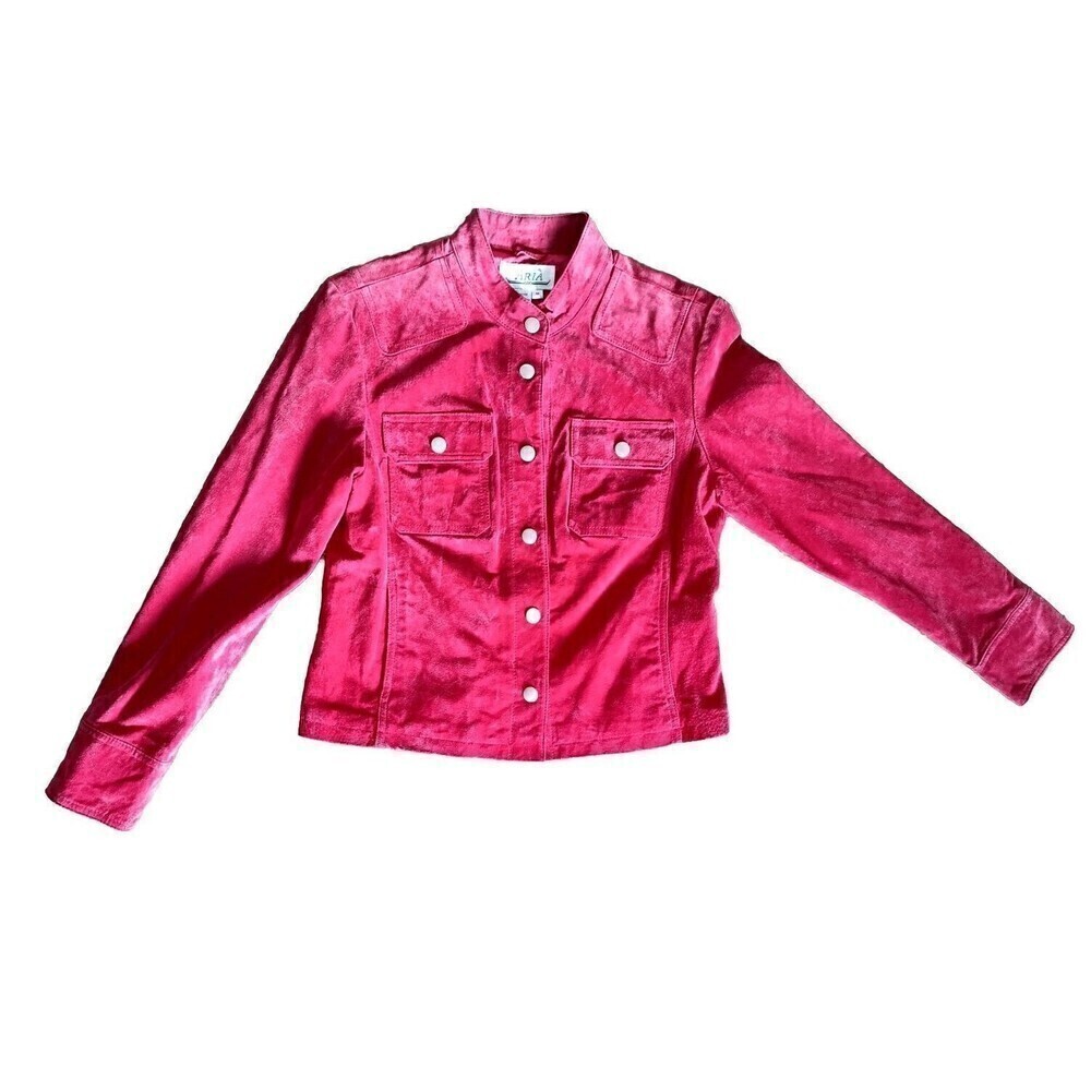 Aria Red Jacket Size Medium Leather Coat Lined Snap Button Crop Style Vintage